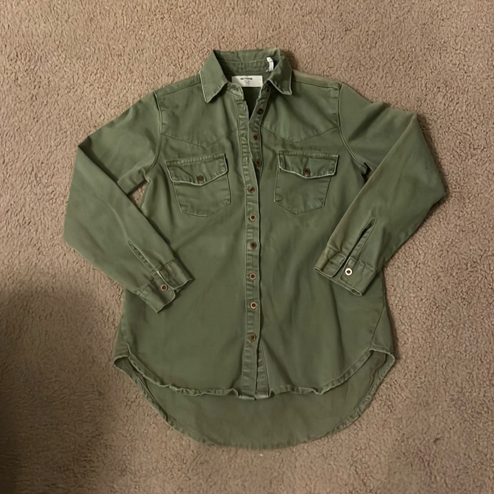 One teaspoon distressed military green button up shirt